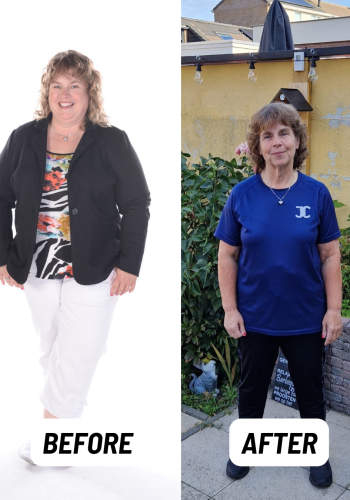 Voor en na transformatie van een lid van JC Fitness